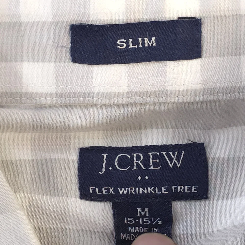 J Crew Flex Wrinkle Free Shirt Medium Slim Fit 15 15.5 Gray Plaid Long‎ Sleeve